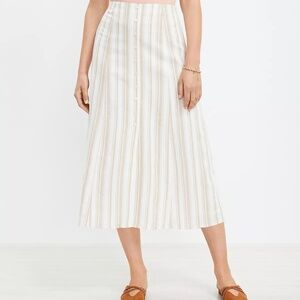 Loft NWT Striped Tan and Cream Button Down  Midi Skirt